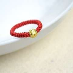 Jewelry Handmade Rings Out Of Red String And Gold Beads