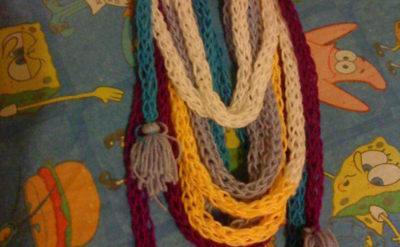 Colourful Finger Knitted Scarf