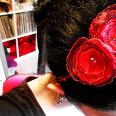 Headband With Scorched Fabric Flowers