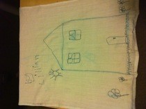 Machine Embroidered Tea Towel W Kids Drawings