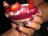 Red Tipped Nails With Black & White Flares