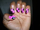Black & Pink Checkered Nails