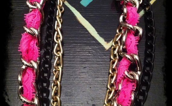 Woven Neon Pink Lace Necklace