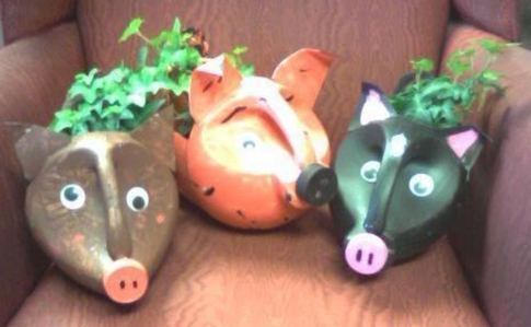 Bleach Bottle Pig Planter