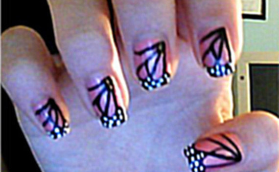 Pink Butterfly Wing Nails