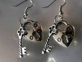Silver Heart & Key Earrings