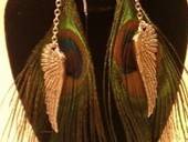 Peacock Feather Earrings With Silver Wings
