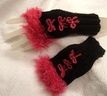 Black And Pink Easy 2 Needle Fingerless Mitts