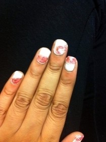 White, Pink, And Silver Heart Nails