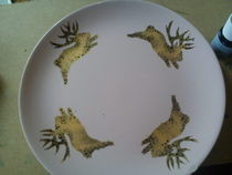 Stencil On Plates With Jackalope.