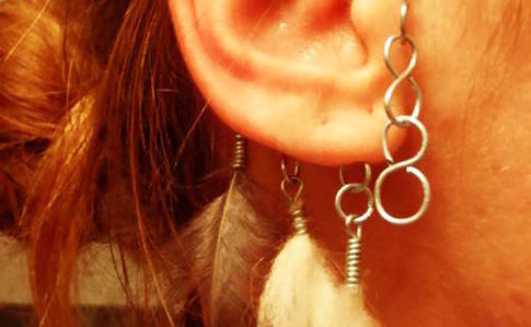 Wire Ear Wrap W/ Feathers And Fur