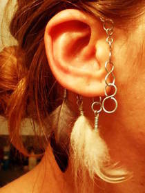 Wire Ear Wrap W/ Feathers And Fur
