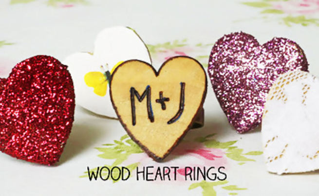 Woodburned Heart Rings