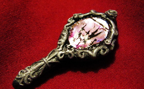 Antique Gothic/Medieval Cracked Hand Mirror Pendant 