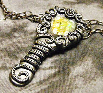 Antique Gothic/Medieval Cracked Hand Mirror Pendant 
