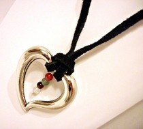 Silver Heart On Leather Thong Necklace With Healing Crystals