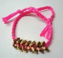 Neon Pink And Brass Hex Nut Bracelet