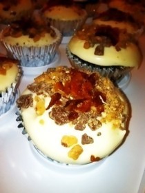 Chocolate Bacon Toffee Cupcakes W/ Maple Cream Cheese Icing