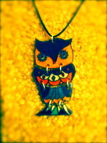 Vintage Owl Shrink Plastic Necklace