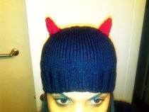 Hand Knitted Devil Horn Beanie
