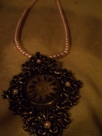 Pink Pearl Studded Horse Clock Necklace