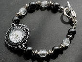 Hematite And Crackle Bead Bracelet Watch