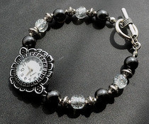 Hematite And Crackle Bead Bracelet Watch