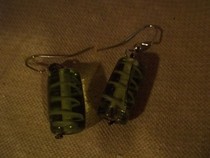 Green Striped Cylinder Earrings
