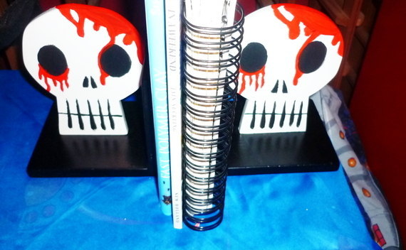 Wooden Goth Skull Book Ends