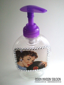 Decoupaged Pinup Girl Recycled Pump Bottle