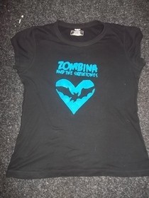 Stencilled 'Zombina And The Skeletones' T Shirt.