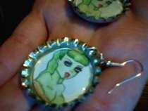 Zombie Girl Bottle Cap Earrings.
