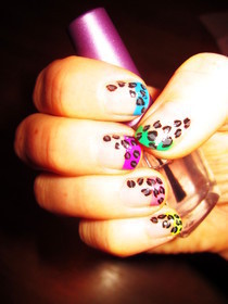 Nail Art, Coloured Tips With Leopard Print