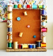 Vintage Wooden Spool Cork Board