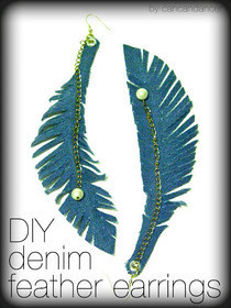 Diy Denim Feather Earrings