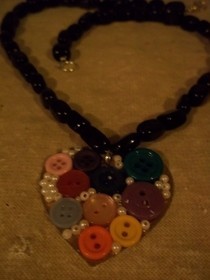Button And Bead Heart Necklace