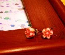 Pink Flower Bead Post Earrings