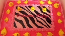 Hot Pink ,Zebra Print & Rubber Ducky Baby Girl Shower Cake