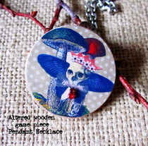Pendant Necklace   Skull With Mushrooms