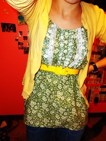 Green Floral Tank Top With Ruffles