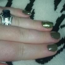 Olive And Glitter Nails