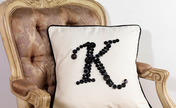 Monogram Letter K Pillow Cushion Cover In Black Metal Mix Buttons