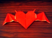 Origami Heart With Horns And Bat Wings