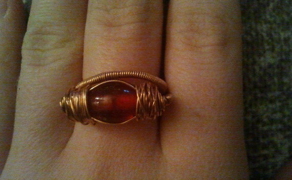 Red Bead And Wire Ring