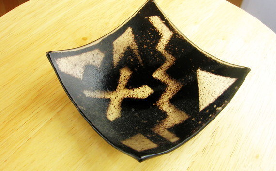 Black & White Slumped Fused Glass Bowl