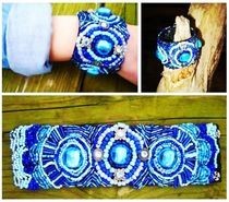 Bead Embroidery Bracelet In Blue