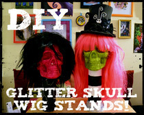 Glitter Skull Wig Stand
