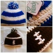 Football Beanie And A Blue And White Beanie 