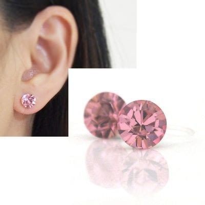 Medium 6mm 8 mm light rose swarovski crystal stud invisible clip on earrings non pierced earrings 7