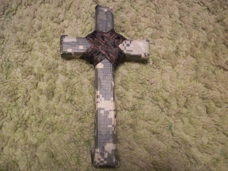 Camoflage Duct Tape And Ribbon Cross · A Cross · Embellishing on Cut